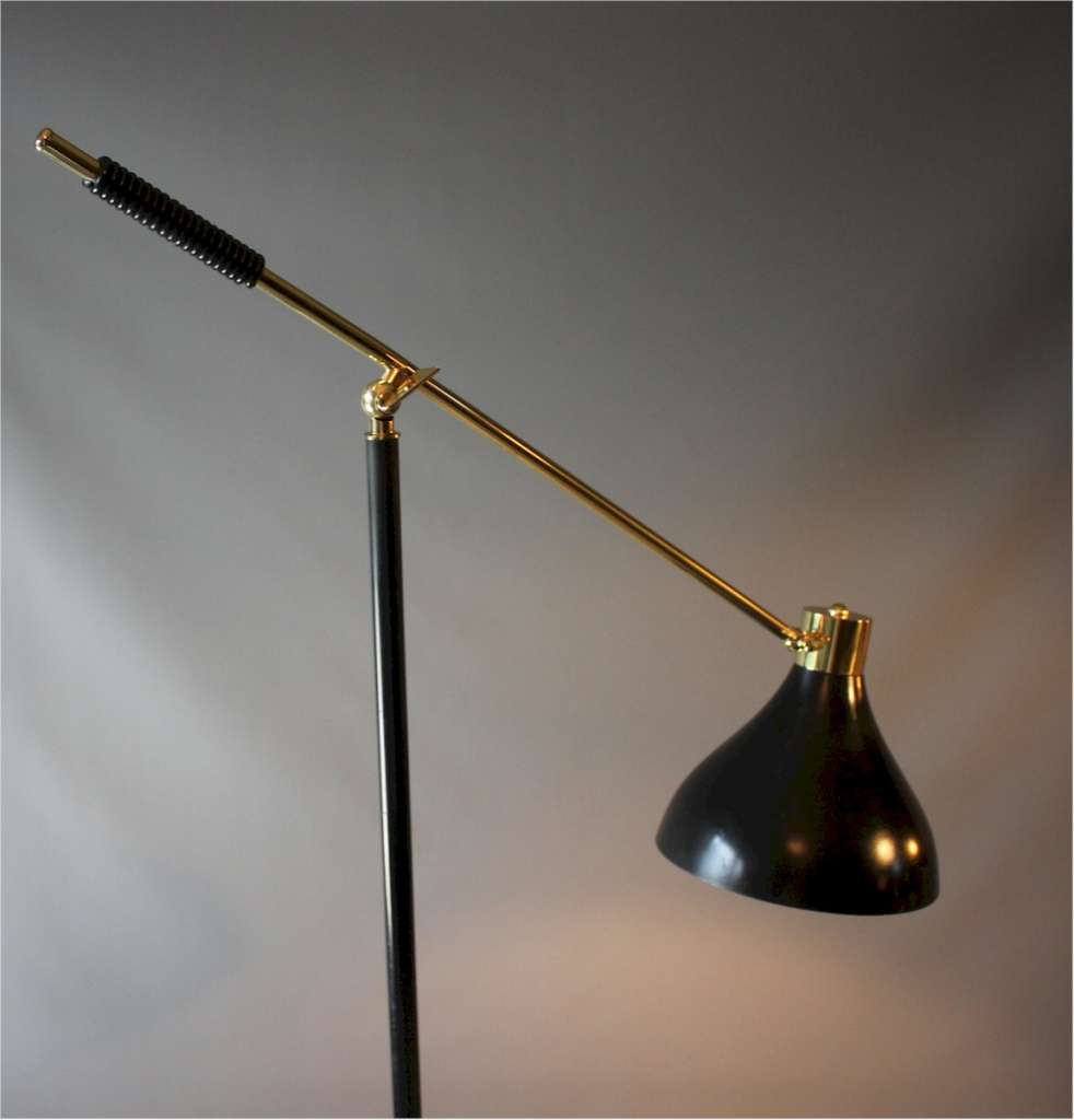 Stilnovo Floor Lamp Marble Base and a Brass Arm, 1950s