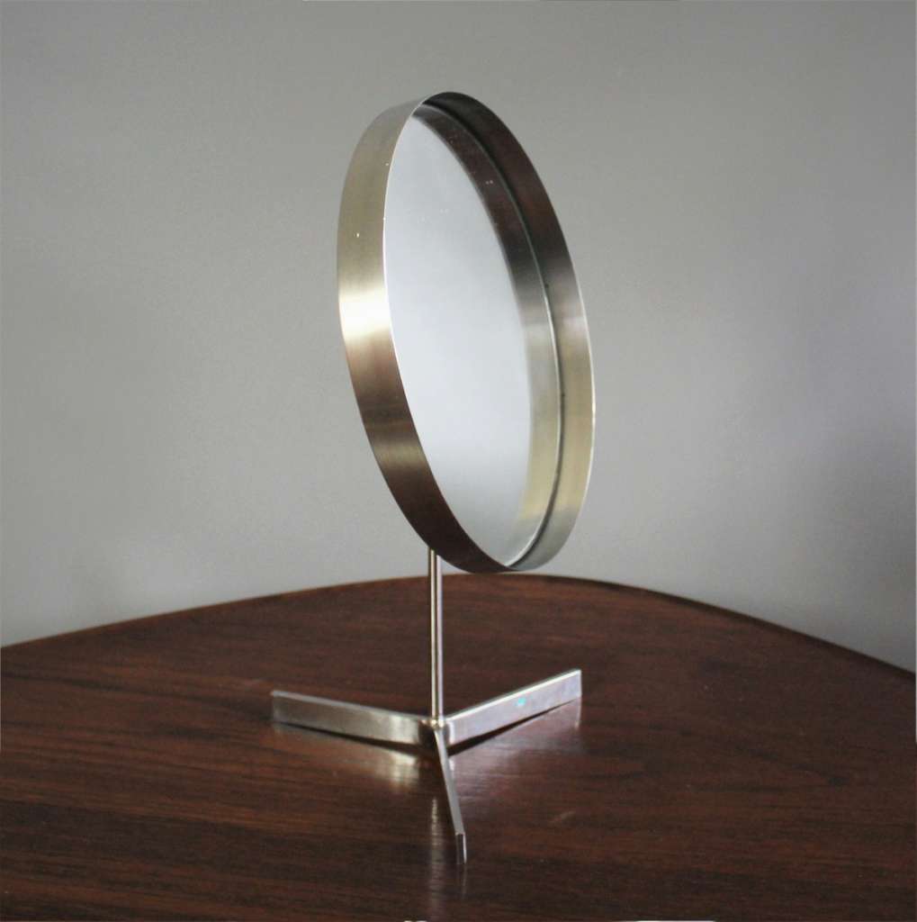 Durlston mid-century vanity mirror in stainless steel