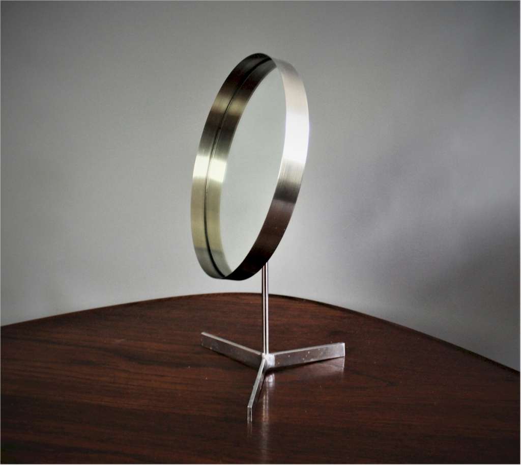 Durlston mid-century vanity mirror in stainless steel