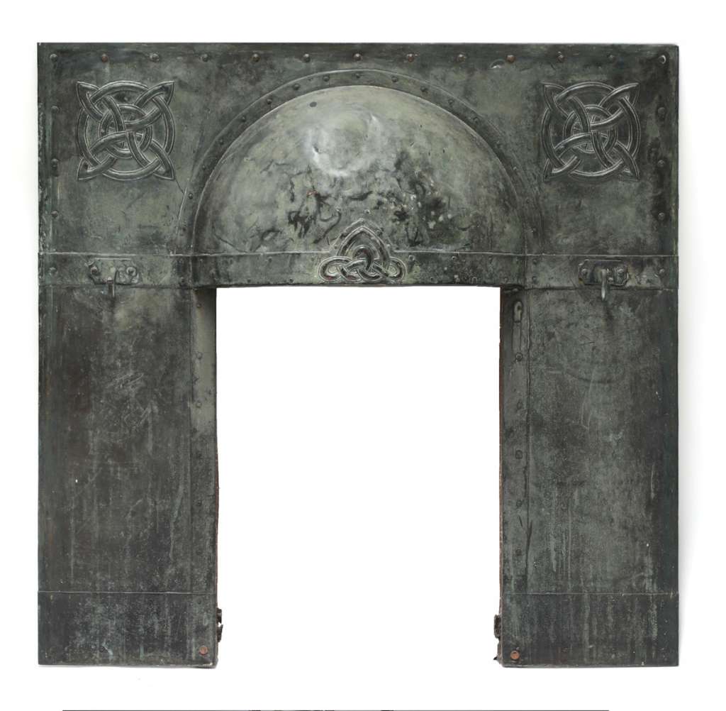  Arts and Crafts verdigris copper fireplace insert