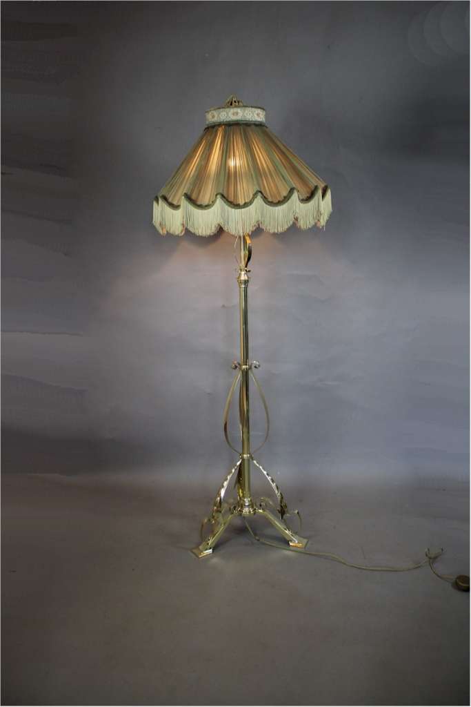 Victorian brass floor lamp with shade