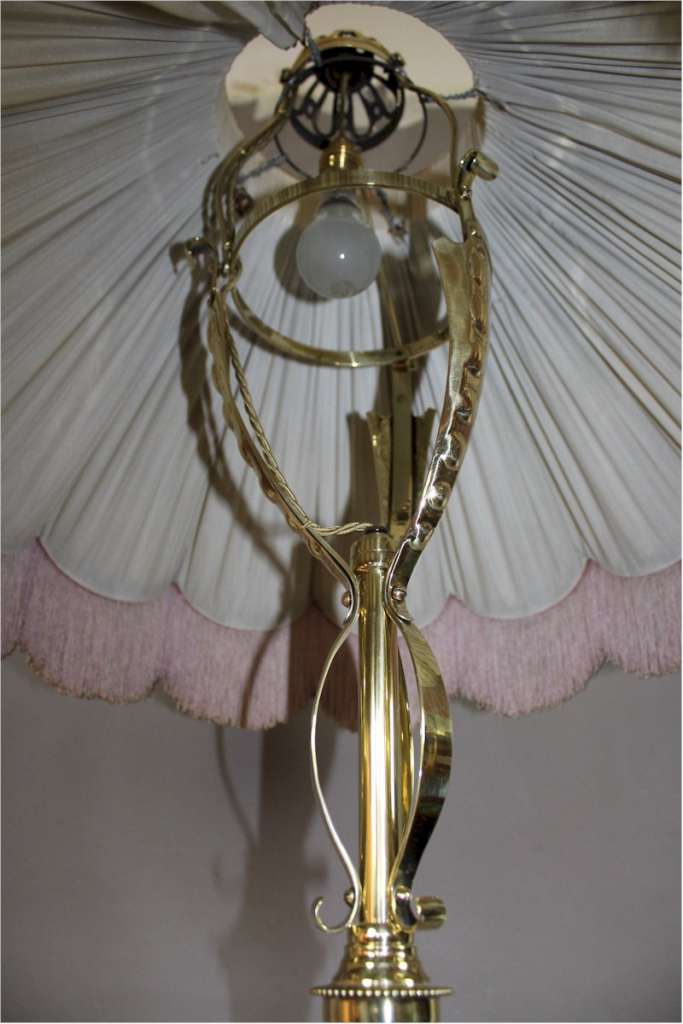 Victorian brass floor lamp with shade