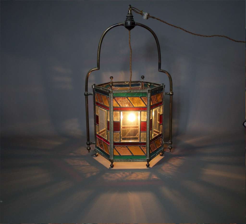 Victorian stained glass and brass lantern