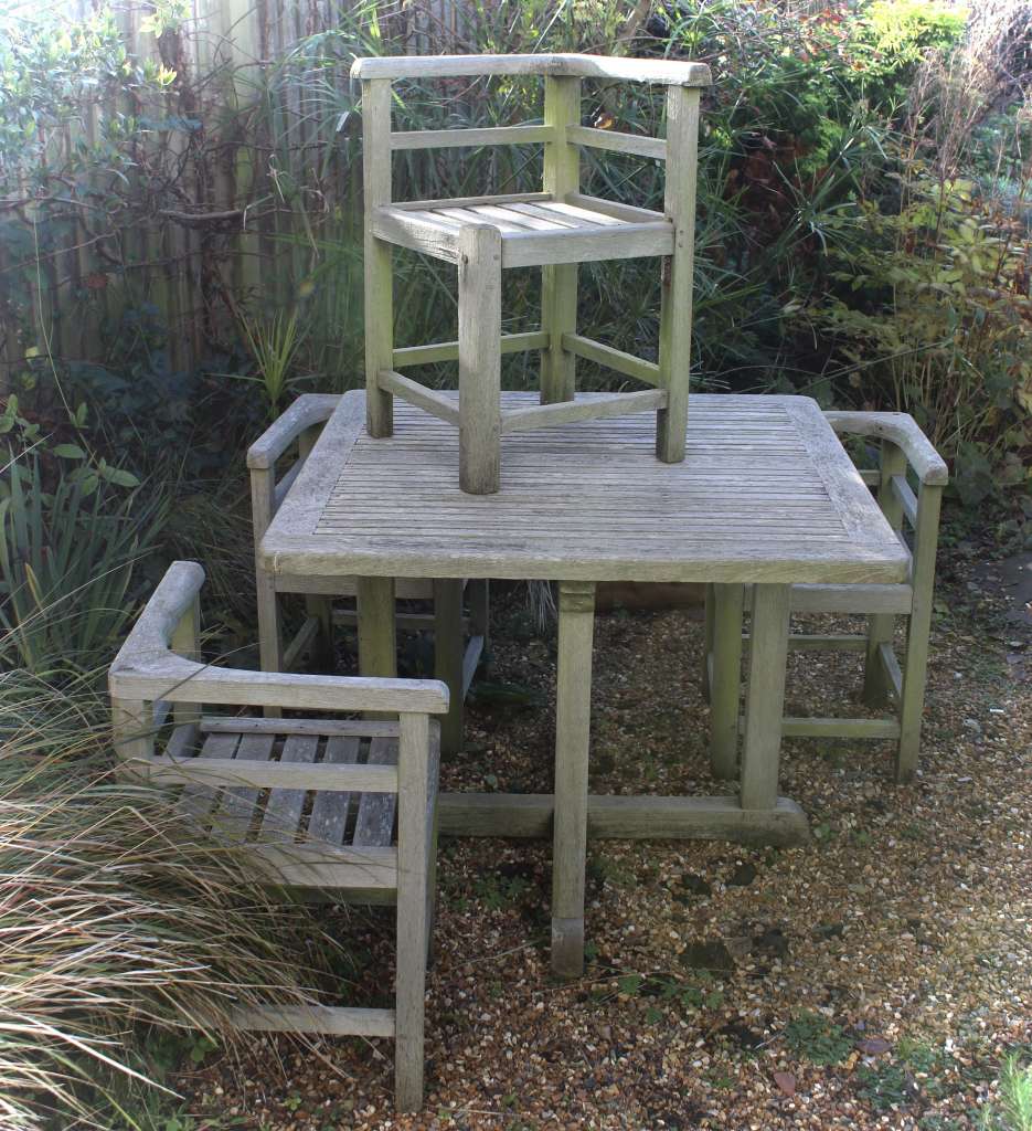 Weathered teak garden set retailed through Heals