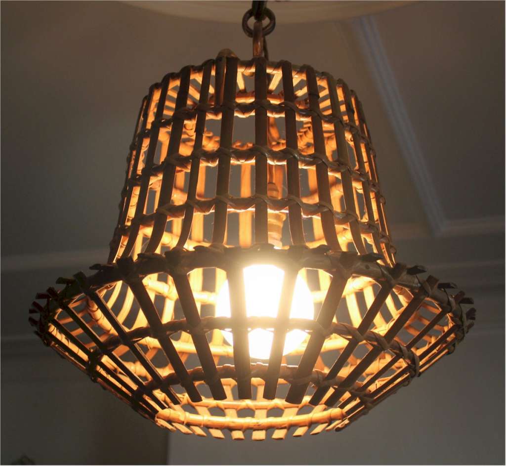 Large Rattan Grid Bell Pendant Light / Hanging Ceiling Lamp