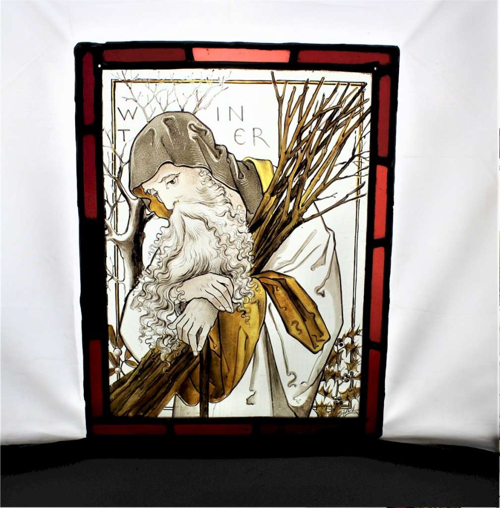 Arts and crafts stained glass panels of the 4 seasons